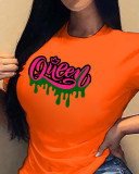 Plus Size QUEEN Letter Print T Shirt SXF-30409