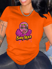 Plus Size Cartoon Print O Neck Casual T-shirt SXF-30408