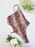 Leopard Print Single Shoulder One Piece Swimsuit CASF-6573