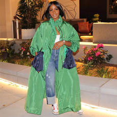 Long Sleeve Stand Collar Long Trench Coat MUE-3453