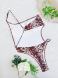Leopard Print Single Shoulder One Piece Swimsuit CASF-6573