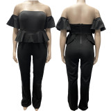 Plus Size Solid Color One Shoulder Loose Jumpsuit LDS-3323