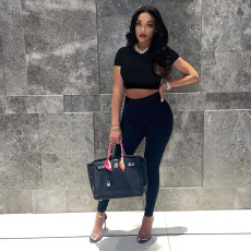 Fashion Color Blocking Slim Two Piece Pants Set XMF-273