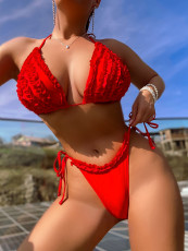 Sexy Bikinis Solid Color Bandage Two Piece Swimsuit CASF-6577