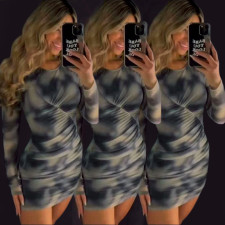 Long Sleeve Print Slim Mini Dress WMEF-20555