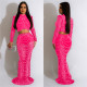 Solid Mesh Hot Drill Long Sleeve Two Piece Skirts Set BY-6318