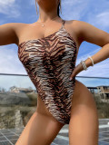 Leopard Print Single Shoulder One Piece Swimsuit CASF-6573