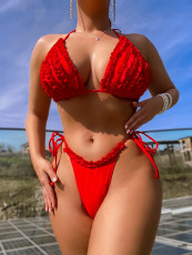 Sexy Bikinis Solid Color Bandage Two Piece Swimsuit CASF-6577