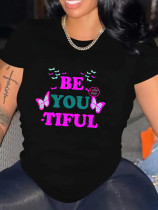 Plus Size Letter Print Short Sleeve Casual T Shirt SXF-30405