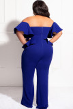 Plus Size Solid Color One Shoulder Loose Jumpsuit LDS-3323
