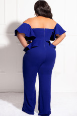 Plus Size Solid Color One Shoulder Loose Jumpsuit LDS-3323