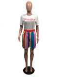 Casual Print T Shirt And Stripe Shorts Two Piece Set OMY-11012