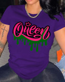 Plus Size QUEEN Letter Print T Shirt SXF-30409