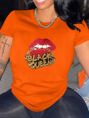 Plus Size Lip Print Casual T-shirt SXF-30407
