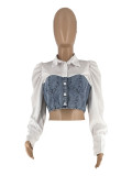 Denim Patchwork Long Sleeve Shirt ZDF-31278