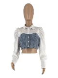 Denim Patchwork Long Sleeve Shirt ZDF-31278