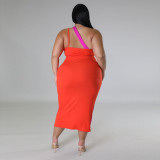 Plus Size Contrast Color Slash Shoulder Maxi Dress NY-10463