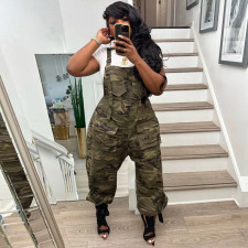Loose Camo Print Jumpsuit Backpack Pants CH-23041