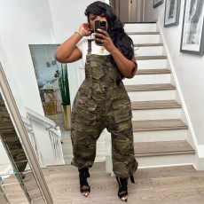 Loose Camo Print Jumpsuit Backpack Pants CH-23041