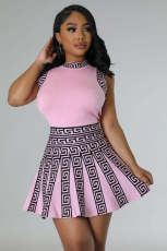 Casual Print Sleeveless Pleated Dress OSM-4395