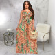 Sexy Print Sling Wide Leg Jumpsuit With Waist Belt YF-10481