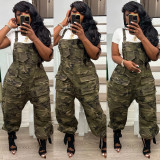 Loose Camo Print Jumpsuit Backpack Pants CH-23041