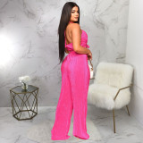 Solid Color Sleeveless Tie Up Halter Two Piece Set YF-10479