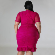 Plus Size Double Layer Ruffle V Neck Midi Dress NNWF-7816