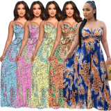 Sexy Print Sling Wide Leg Jumpsuit With Waist Belt YF-10481