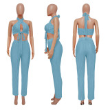 Solid Color Sleeveless Tie Up Halter Two Piece Set YF-10479