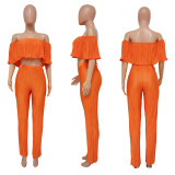 Pleated Ruffle One Shoulder Wide Leg Pants Set YF-10470