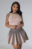 Casual Print Sleeveless Pleated Dress OSM-4395
