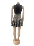 Casual Print Sleeveless Pleated Dress OSM-4395
