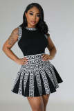Casual Print Sleeveless Pleated Dress OSM-4395