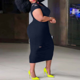 Plus Size Solid Short Sleeve Midi Dress SH-390500