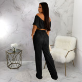 Pleated Ruffle One Shoulder Wide Leg Pants Set YF-10470