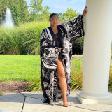 Casual Printed Long Cloak Coat (Without Belt)YF-10173