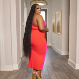 Plus Size Contrast Color Slash Shoulder Maxi Dress NY-10463