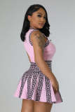 Casual Print Sleeveless Pleated Dress OSM-4395