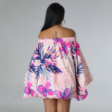 One Shoulder Print Bat Sleeve Mini Dress SFY-2318