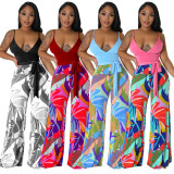 Sexy Print Deep V Neck Sling Jumpsuit YF-10480