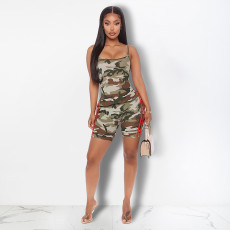 Camo Print Casual Vest And Shorts Two Piece Set DDF-8016