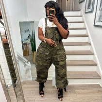 Loose Camo Print Jumpsuit Backpack Pants CH-23041