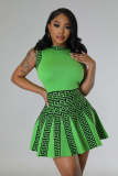 Casual Print Sleeveless Pleated Dress OSM-4395