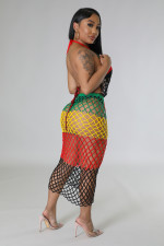 Knitted Color Blocking Tassel Beach Dress OSM-4393