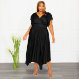 Plus Size V Neck Ruffle Sleeve Long Dress NNWF-7823
