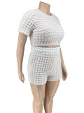 Plus Size Solid Color Short Sleeve Two Piece Shorts Set FNN-8708