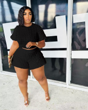 Plus Size Solid Color Short Sleeve Two Piece Shorts Set FNN-8708