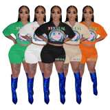 Smiley Print Short Sleeve Two Piece Shorts Set  IV-8401