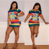 Colorful Cartoon Print Short Sleeve Mini Dress ML-7518